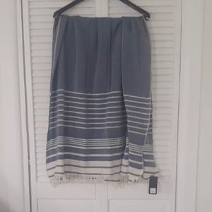 Boho Blue White Wrap Scarf Marine Textile Blue Large Turkish Hand Loomed Weave